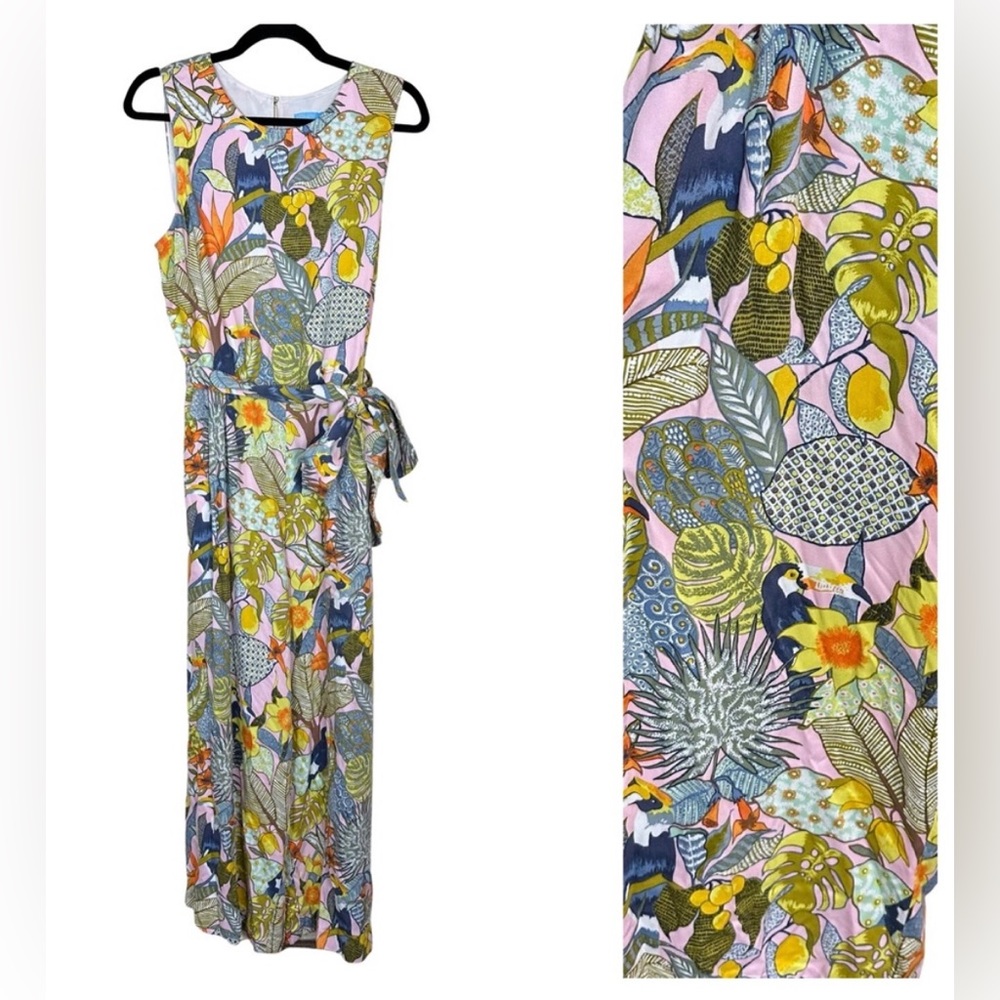 NWOT J. McLaughlin size Large sleeveless jumpsuit with tropical print